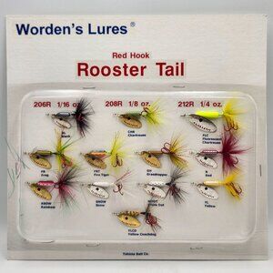 Wordens Lures Red Hook Rooster Tail Fishing Lures Sample Display Board 623259